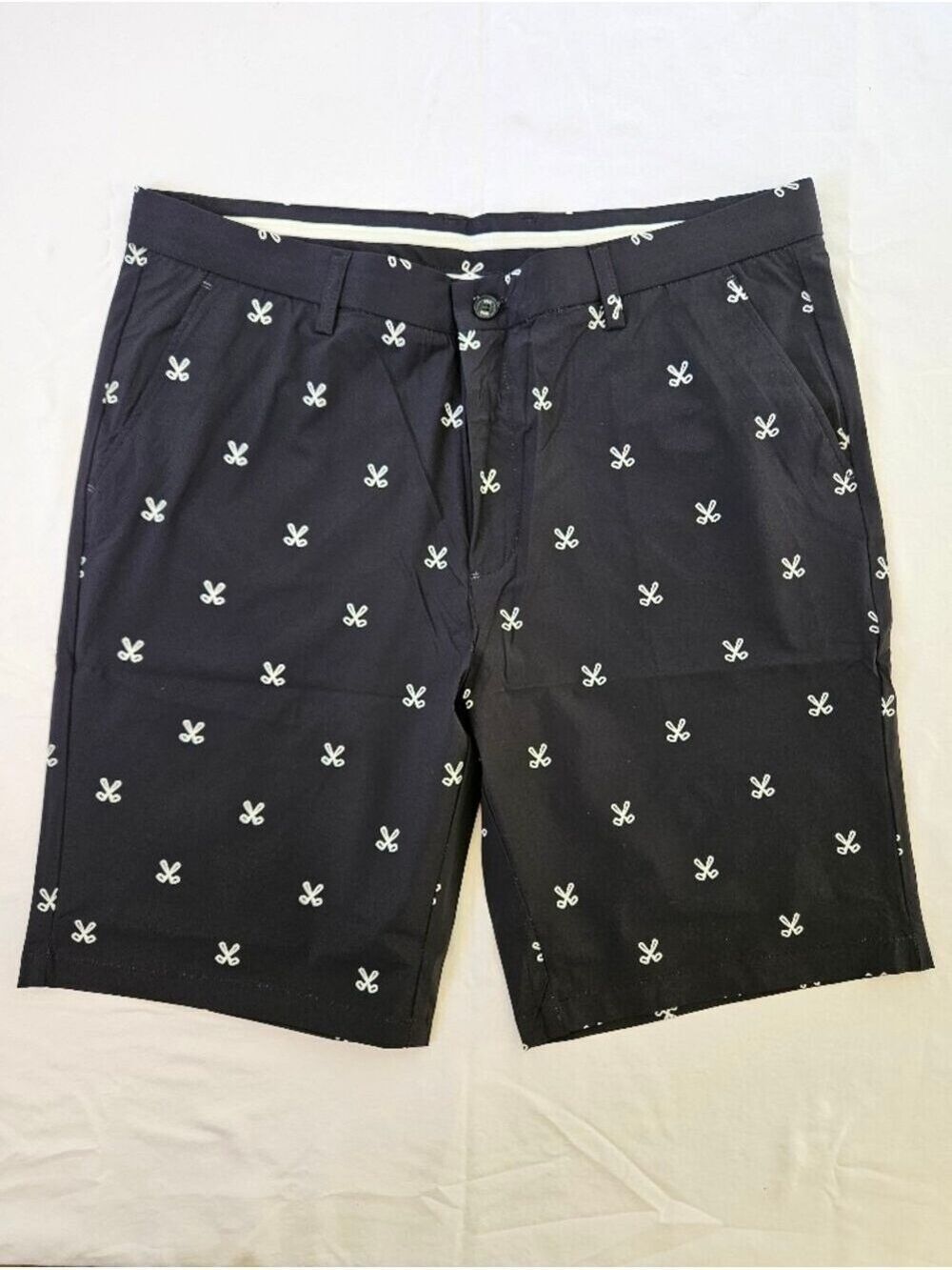 Men's Flat Front Black Golf Shorts with White Golf Club Print, Snover, NIB, 38"